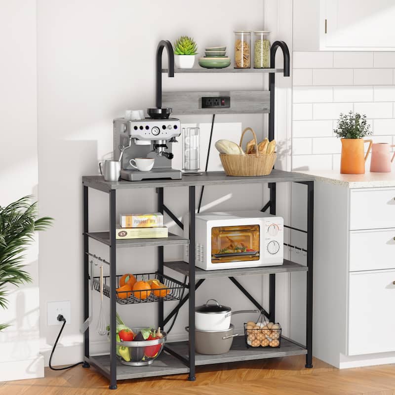 Kitchen Baker's Rack with Power Outlet, Microwave Oven Stand - Grey