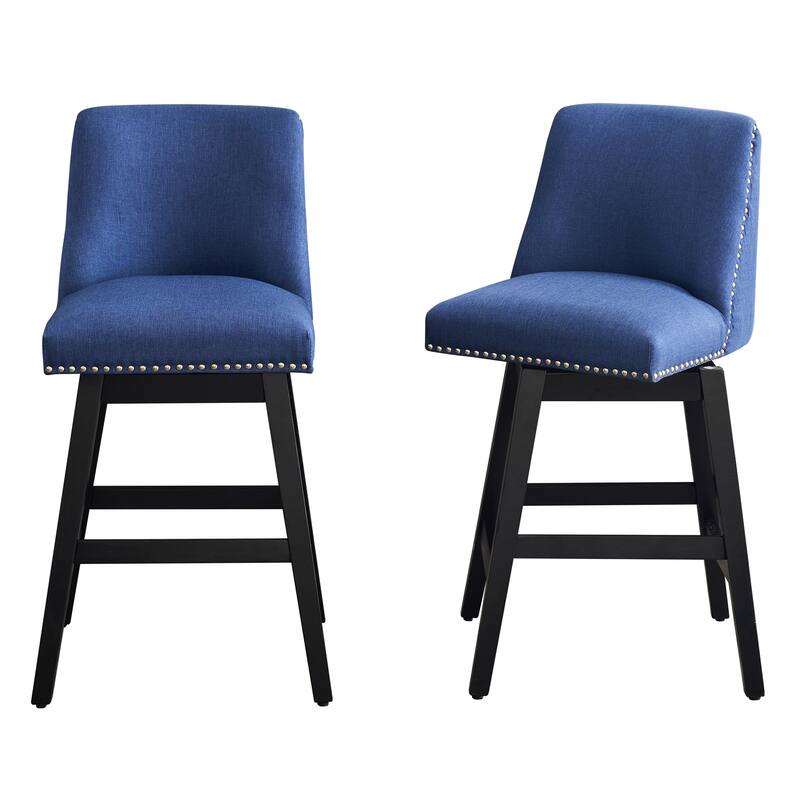 Linen Fabric Swivel Bar Stools Set of 2, Upholstered Bar Chairs with Back, Kitchen Island Stools with Solid Wood Frame