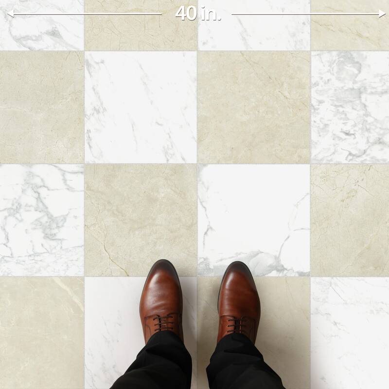 Merola Tile Reve Checker Blanc with Beige 11-3/4" x 11-3/4" Porcelain Floor and Wall Tile