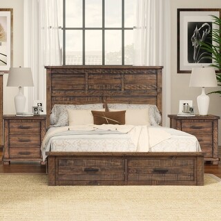 Rustic Reclaimed Solid Wood Framhouse 3 Pieces Storage Queen Bedroom Sets,Queen Bed and 2 ...