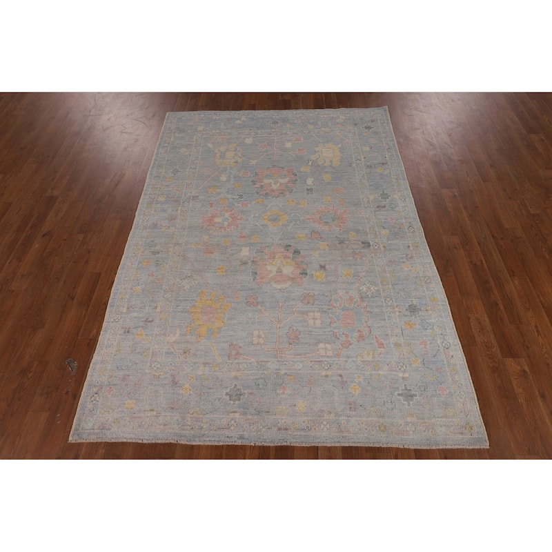 All-Over Blue Oushak Turkish Rug Handmade Wool Carpet - 4'11"x 7'0"
