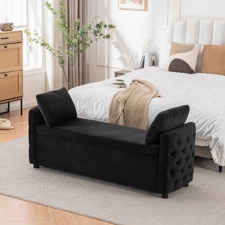 Storage Bench for Bedroom, 60" End of Bed Bench for King Size Bed Modern Upholstered Long Bench with Tufted Arm