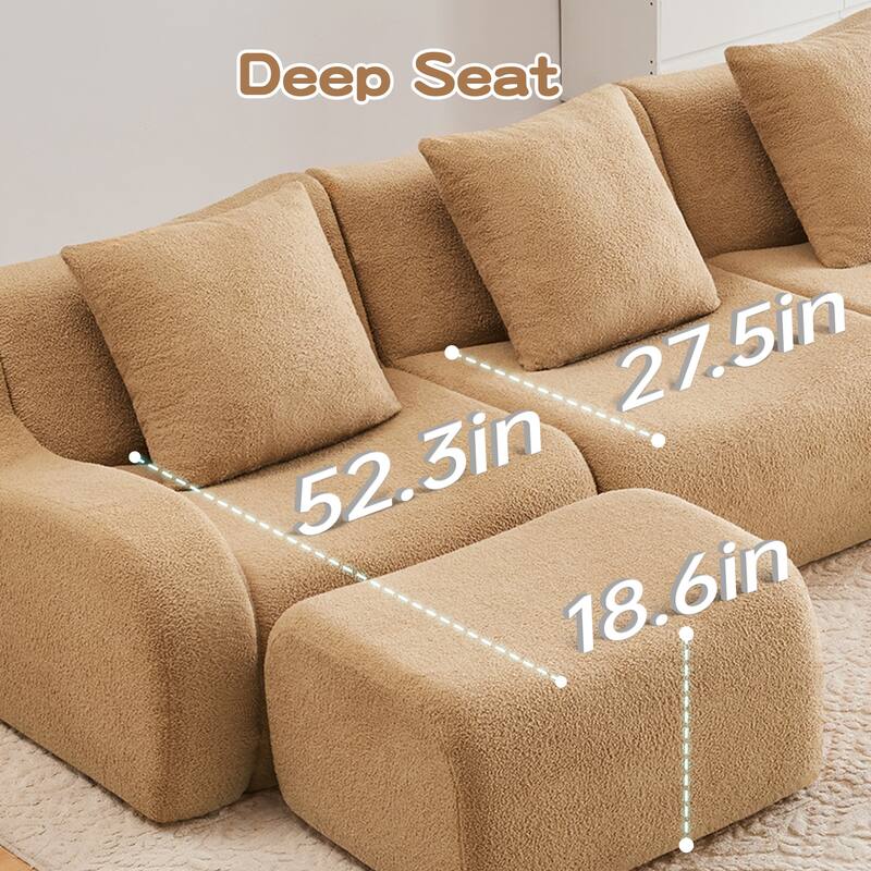 Anmytek Modern Comfortable U-Shaped Boneless Teddy Fabric Sofa - No Assembly Required Full Compression Vacuum Package