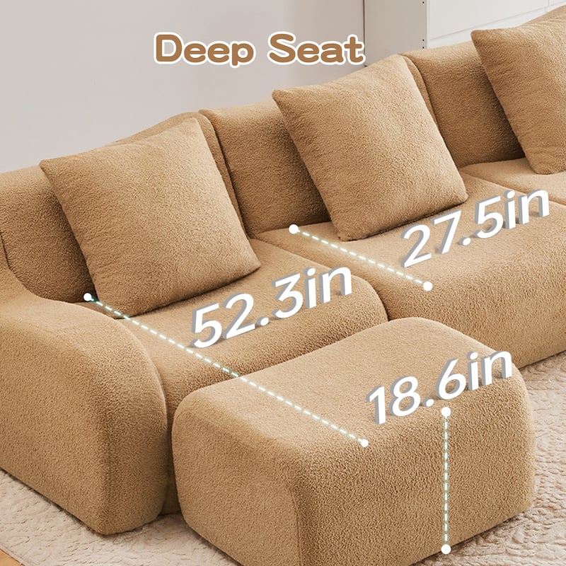 Anmytek Plush Boneless Teddy Fabric Chaise Lounge Sofa - Ergonomic Curved Armrests