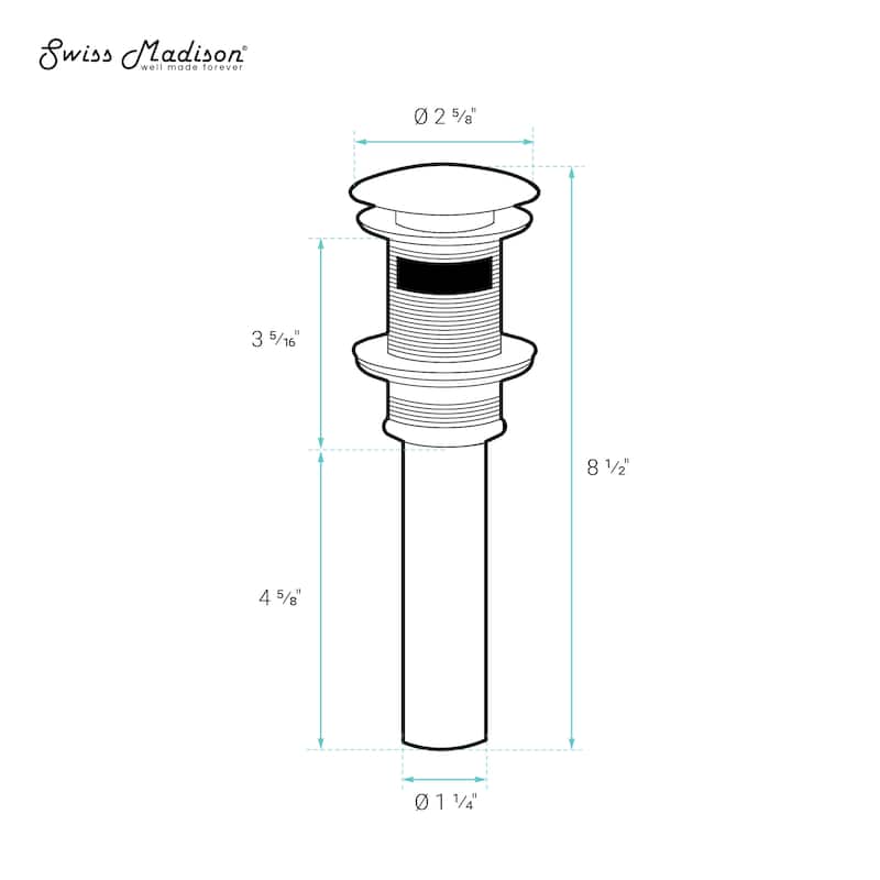 Swiss Madison Residential Pop Up Sink Drain 1.75 In Matte White - 2.6" x 1.25" 8.05"
