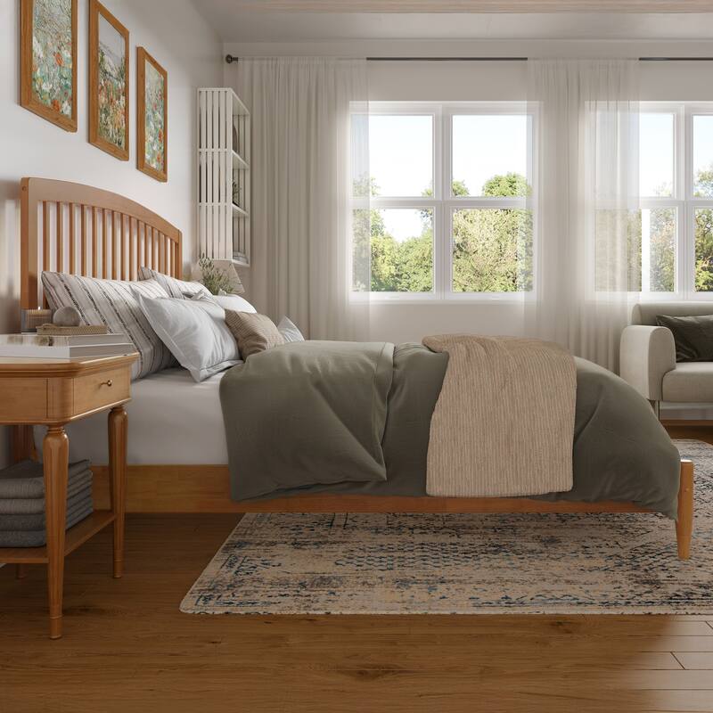 Quincy King Solid Wood Low Profile Platform Bed in Light Toffee