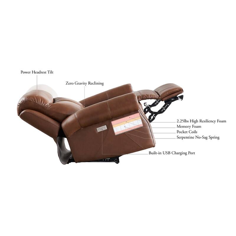 Hydeline Royce Zero Gravity Power Recline and Headrest Top Grain Leather Loveseat