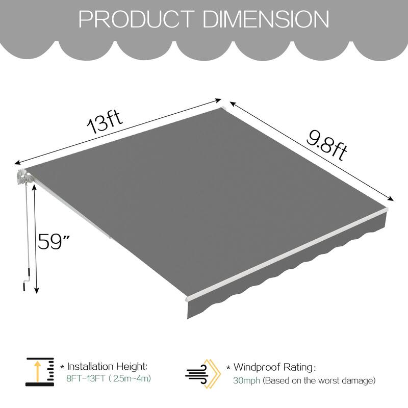 AECOJOY Manual Retractable Patio Awning Outdoor Sunshade Shelter (Cover Only)