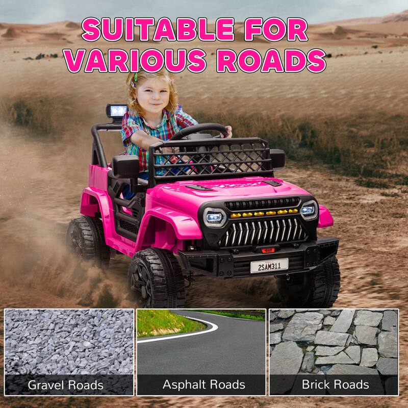 12V Battery Powered Kids Electric UTV, Qaba Ride-On Truck with 3 Speeds, Remote Control, USB Music, LED Headlights