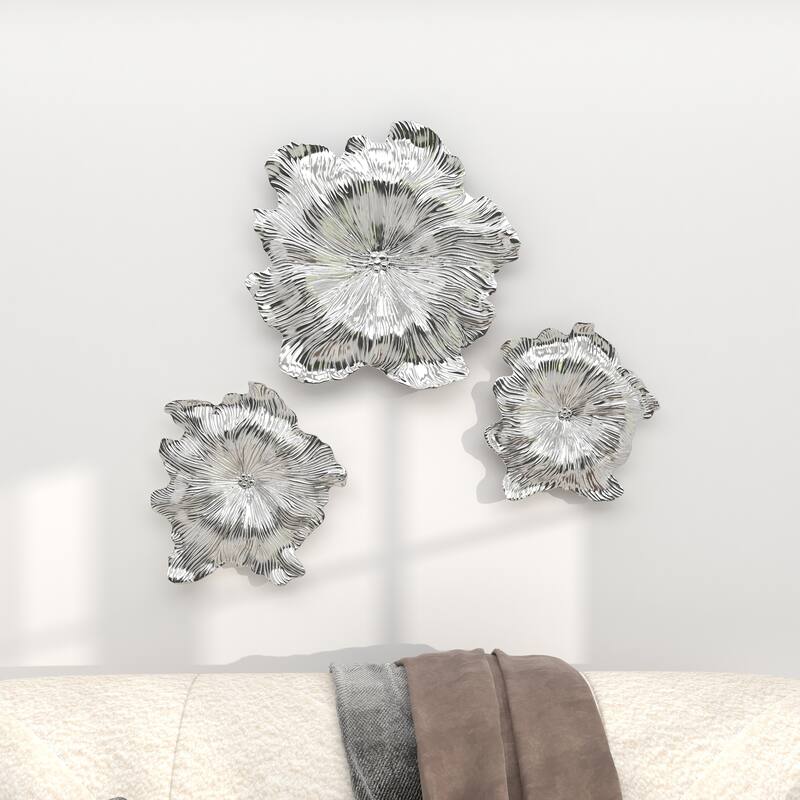 Silver Polystone 3D Floral Home Wall Decor (Set of 3)