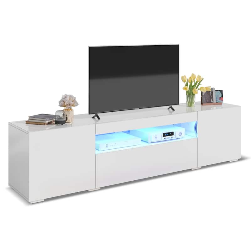 Moasis 70-inch High Glossy Wood TV Stand LED Entertainment Center Media Console - White