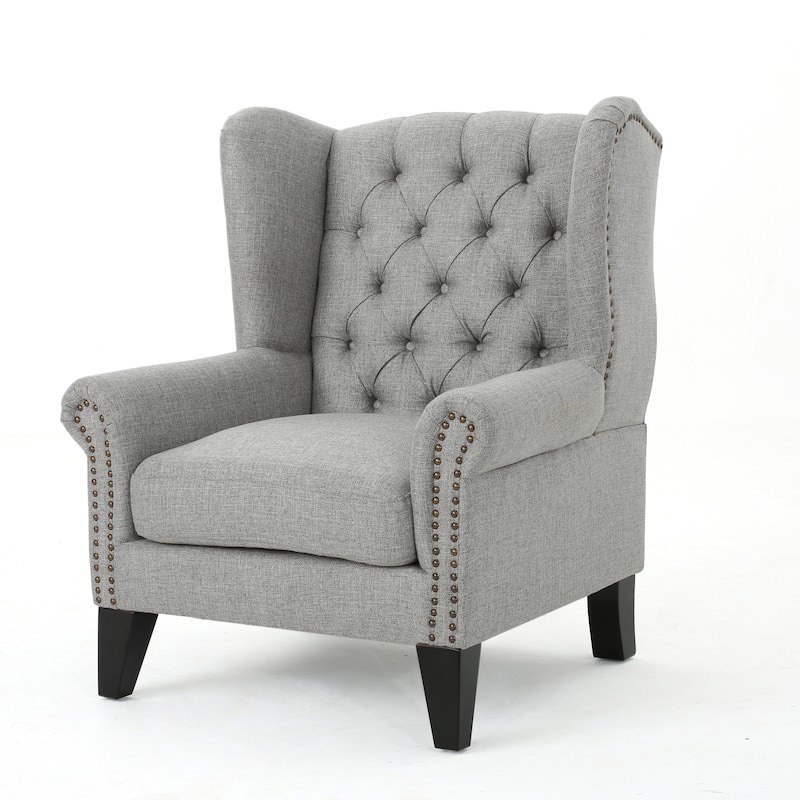 Modern 30" High Back Upholstered Button Tufted Accent Chair with Nailheads for Living Room