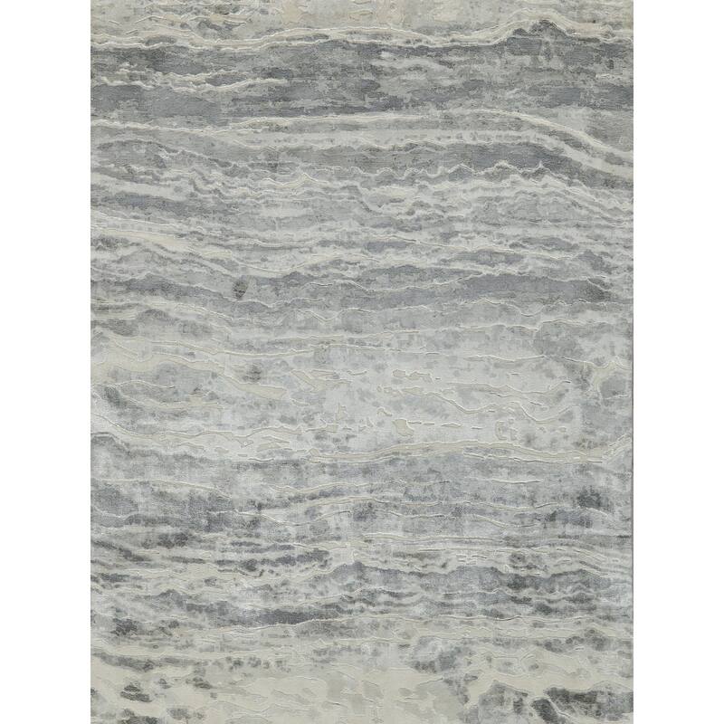 Travertine Silver Wool/Bamboo Silk handloomed Area Rug