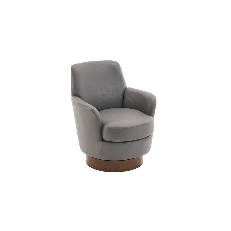 PU Leather Upholstered Swivel Barrel Chair, Ergonomic Single Sofa Chair, Lounge Reading Chair with Stainless Steel Base