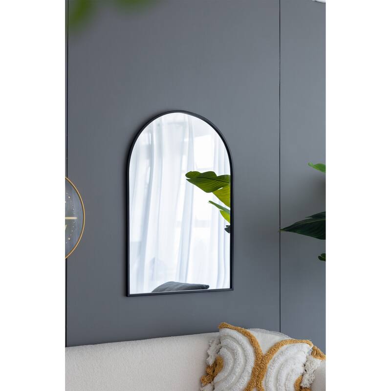 Black Arched Mirror with Metal Frame