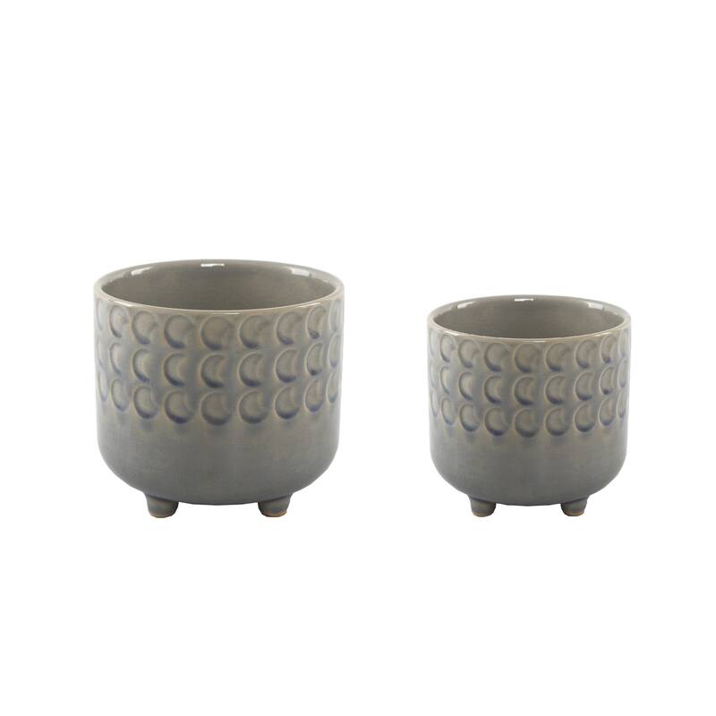 6IN & 4.75IN SMALL MOON PHASE FOOTED PLANTER,SET OF 2, Glass Blue - Blue