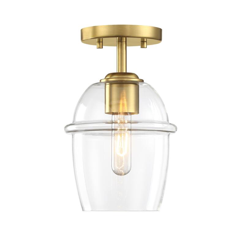Summer Jazz 7 in. 1-Light Brushed Gold Transitional Semi Flush Mount with Clear Glass Shade for Bedrooms - 11.5