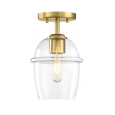 Summer Jazz 7 in. 1-Light Brushed Gold Transitional Semi Flush Mount with Clear Glass Shade for Bedrooms - 11.5