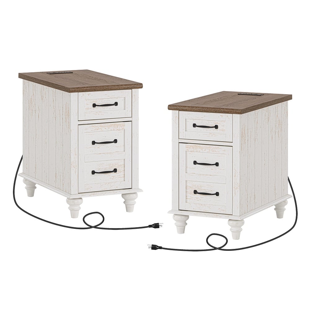 End Table with Charging Station, Side Table with Storage, Power Outlets & Type-C USB Ports for Living Room