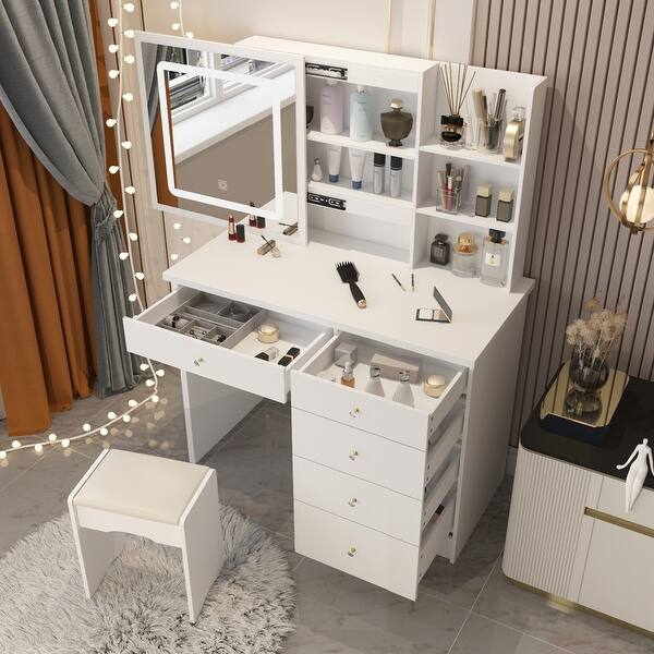39.4'' Wide Makeup Vanity Set with Stool and Mirror Bed Bath & Beyond