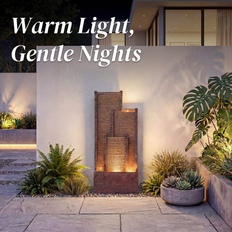 Vbal 3 Tier Brown Step Style Outdoor Water Fountain 39.76in Height with Warm Lights