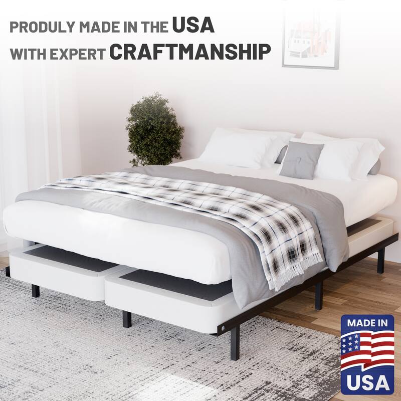 Onetan 4-Inch Wooden Box Spring, Low Profile Split Bed Foundation Ideal for Mattress, No Assembly Needed, White & black.
