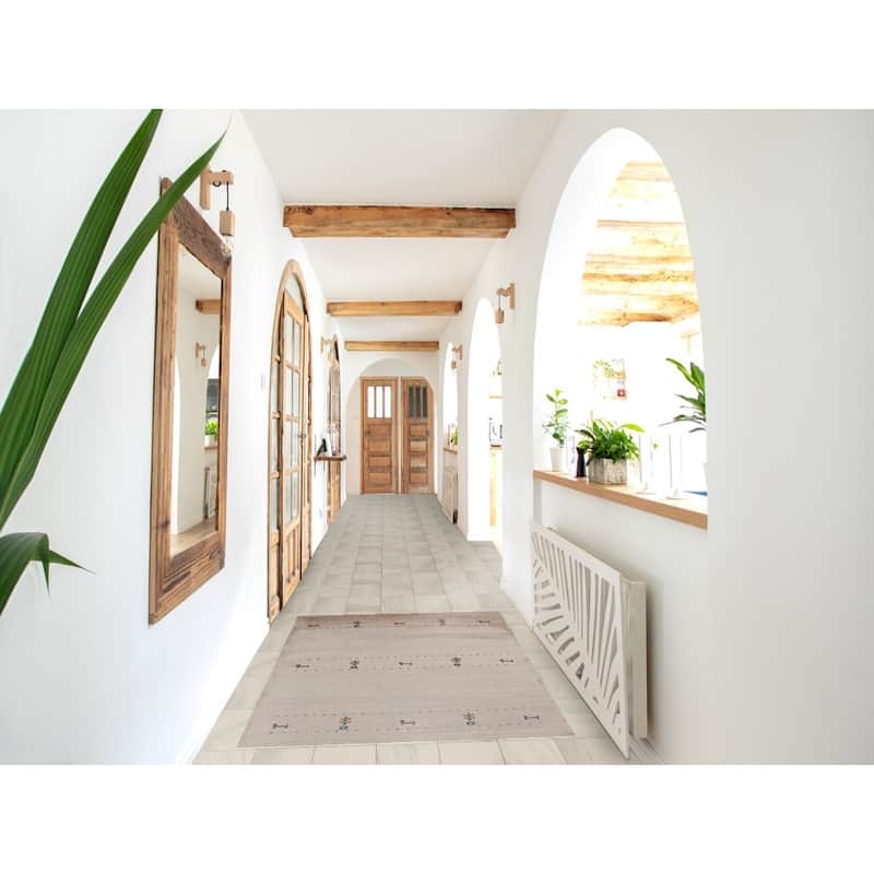 Tribal Gabbeh Indian Foyer Rug Handmade Beige Silk Carpet - 3'1"x 4'11"