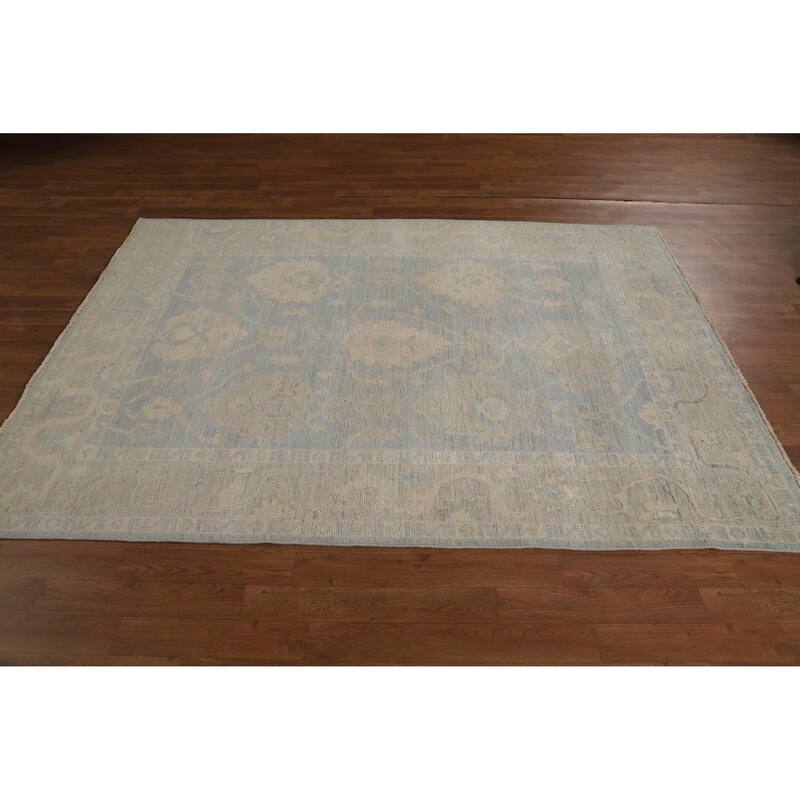Vegetable Dye Blue Oushak Turkish Rug Handmade Bedroom Wool Carpet - 5'0"x 7'0"