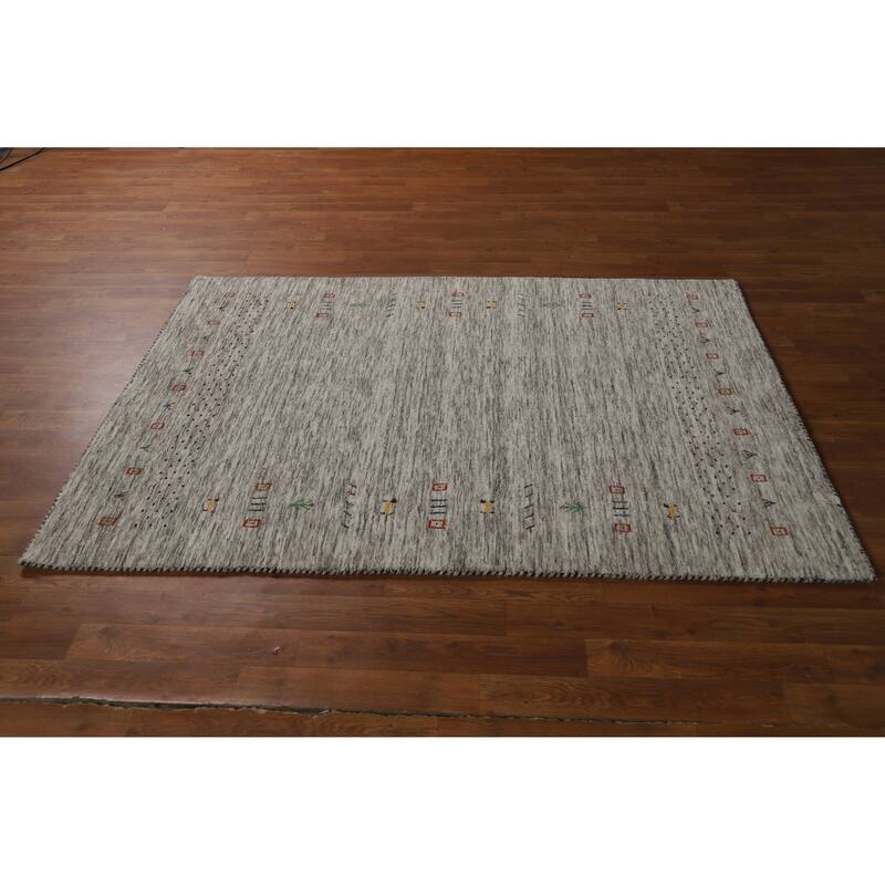 Hand Knotted Oriental 100% Wool Carpet Tribal Stripe Beige & Ivories Gabbeh Area Rug - 5' 11'' X 4' 1''