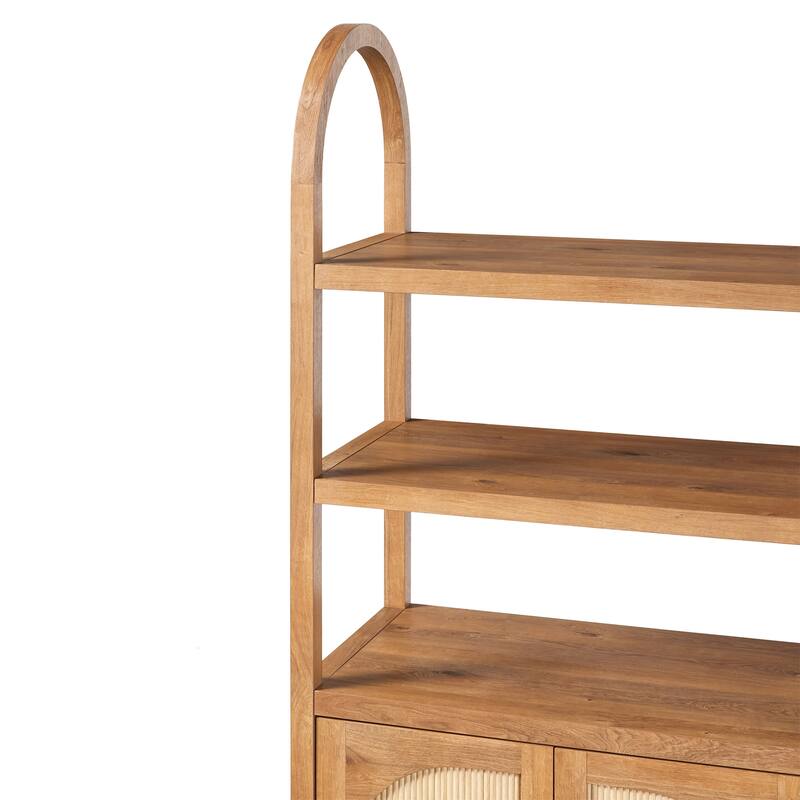 Walker Edison Modern Arched Bookshelf Cabinet with Reeded Doors