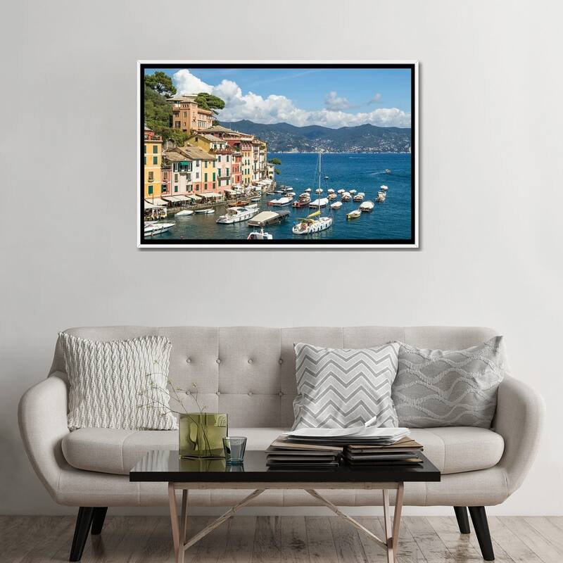iCanvas "Portofino Yacht Harbour In Summer, Genoa, Italy" by Jan Becke Framed Canvas Print