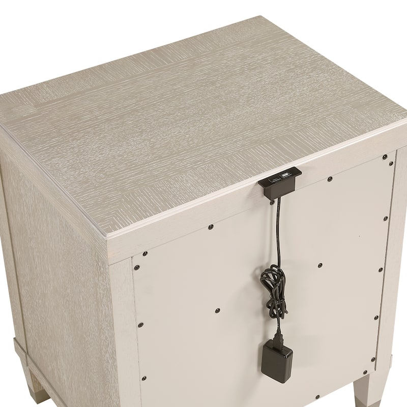 Elegant Light Oak Finish Nightstand with Charging Ports Storage Drawer and Shelf Modern Glam Bedroom Durable Wooden Furniture