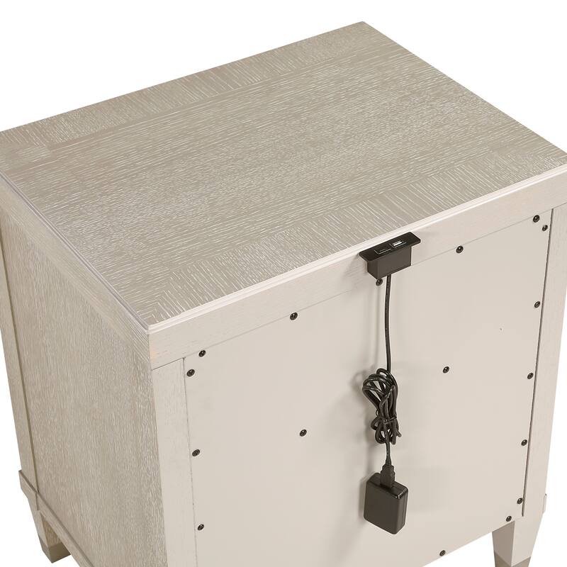 Nightstand with Charging Ports Storage Drawer and Shelf