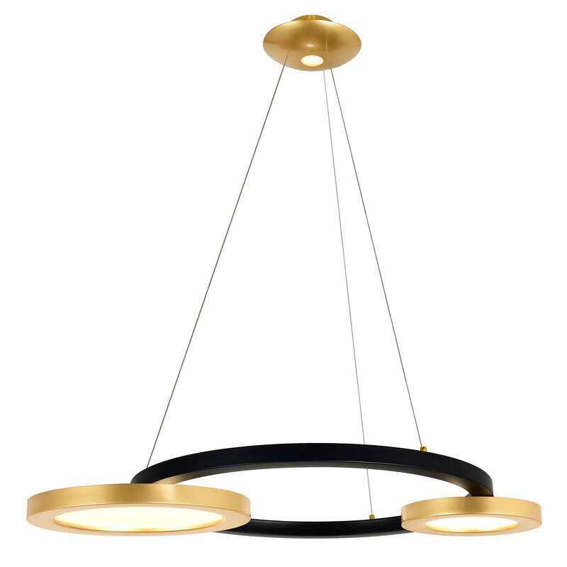 Deux Lunes Integrated LED 37in Sun Gold & Black Chandelier - Sun Gold/Pearl Black - Sun Gold/Pearl Black