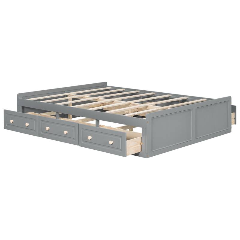 Queen Size Storage Bed Frame with 6 Drawers Low Profile Platform Bed