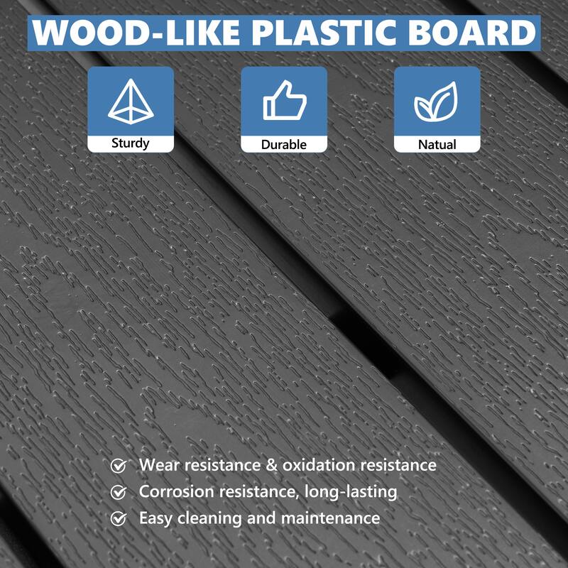 9-PCOutdoor Patio Dining Set WoodLike Table Top Aluminum Rectangular Umbrella Hole Table with Stackable Armrest Dining Chairs