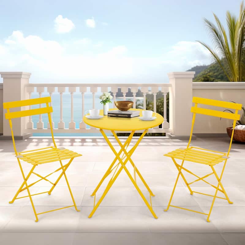 EROMMY 3-Piece Bistro Set Outdoor Patio Furniture, Foldable Garden Table and Chairs, Rust-Resistant, Lightweight for Balcony - Yellow