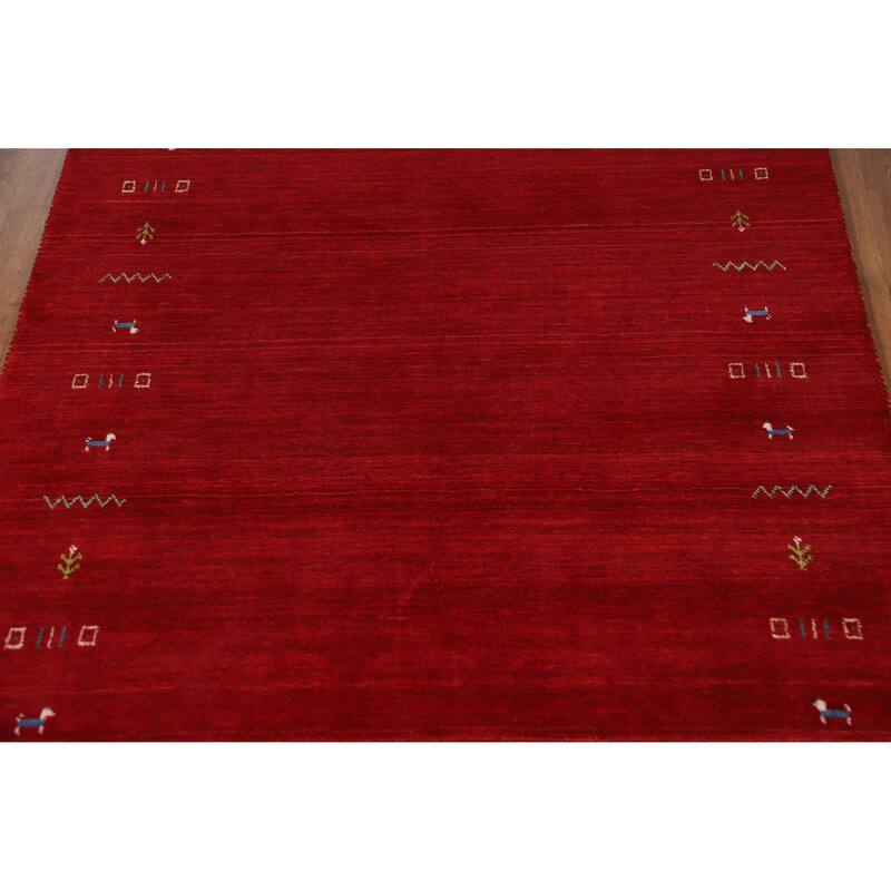 Hand Knotted Oriental 100% Wool Carpet Tribal Animal Pictorial Red Gabbeh Area Rug - 7' 6'' X 5' 0''