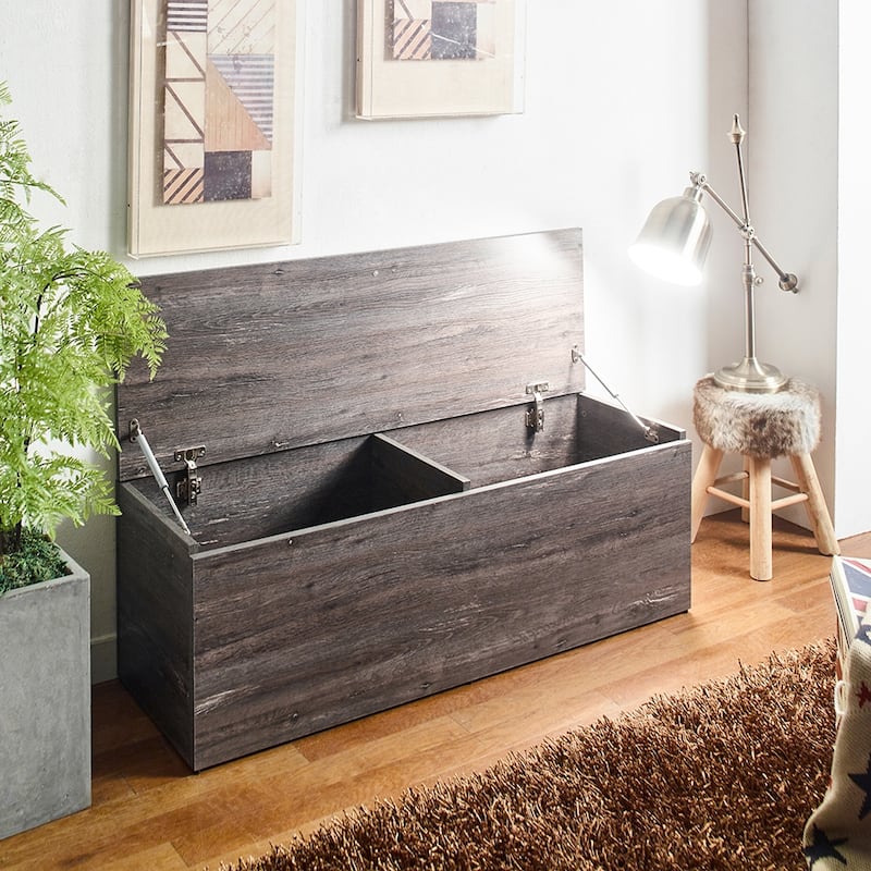 Dean Farmhouse Storage Bench in Rustic Gray - Gray