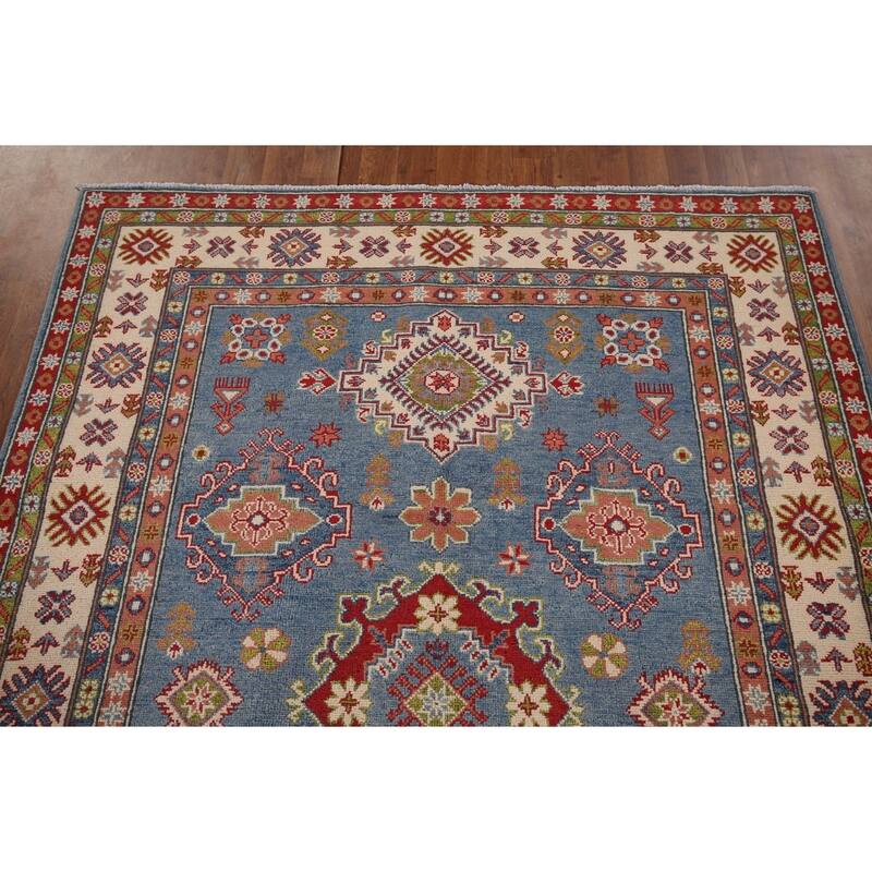 Kazak Blue Area Rug Hand-Knotted Wool Carpet - 4'11" x 6'11"