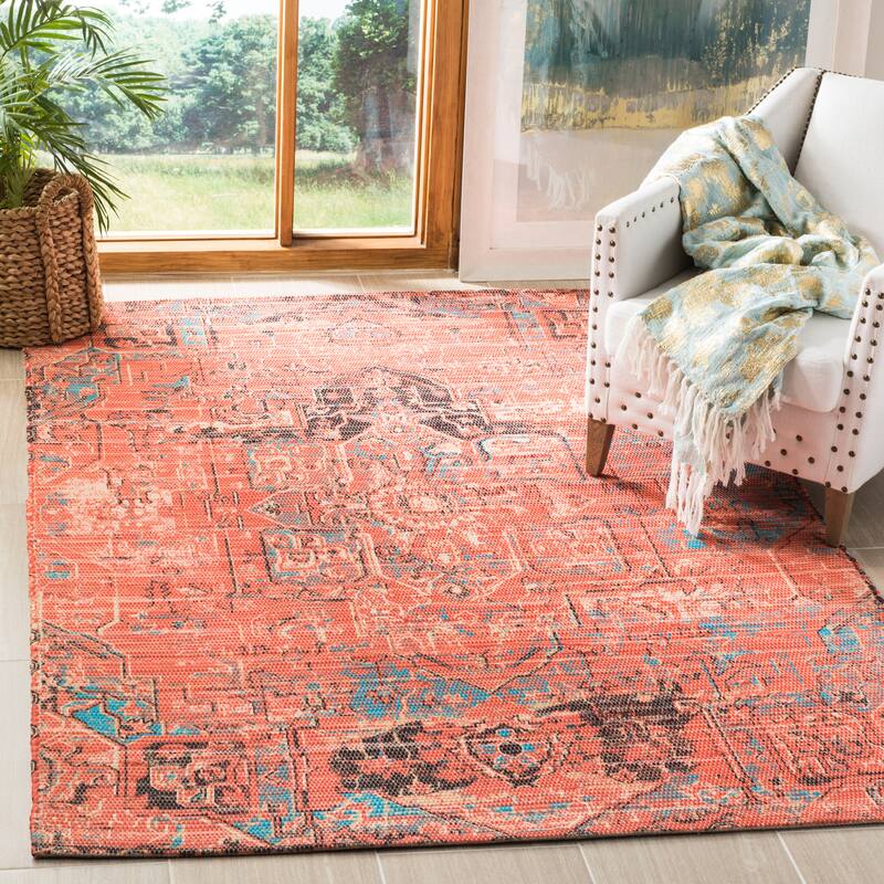 SAFAVIEH Handmade Saffron Shelbie Modern Tribal Cotton Rug - 5' x 8' - Rust/Blue