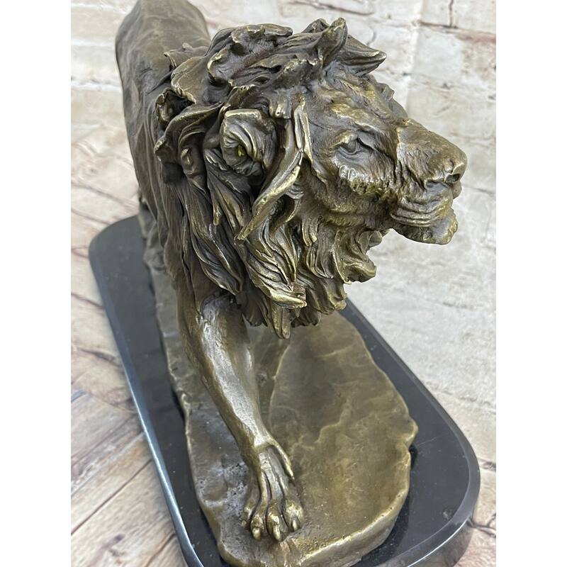 Lion Bronze Sculpture Statue Figure Handmade Art By Antoine Barye On Marble Base