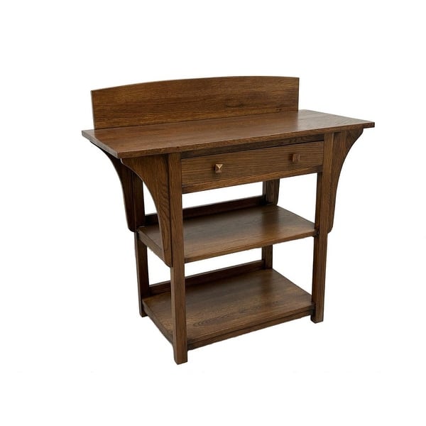 Medium Brown Wooden Writing Desk With 3 Drawers And 3 Open Shelves Medium Brown Wooden Writing Desk With 3 Drawers And 3 Open Shelves