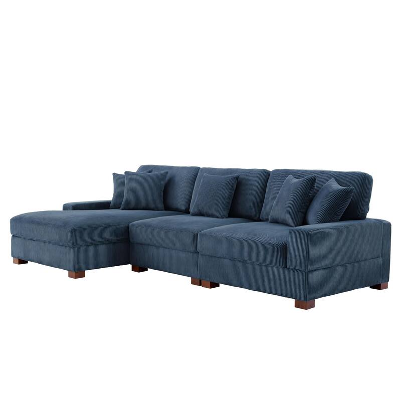 118" W Corduroy L-shape Modular Sectional Sofa with Pillows