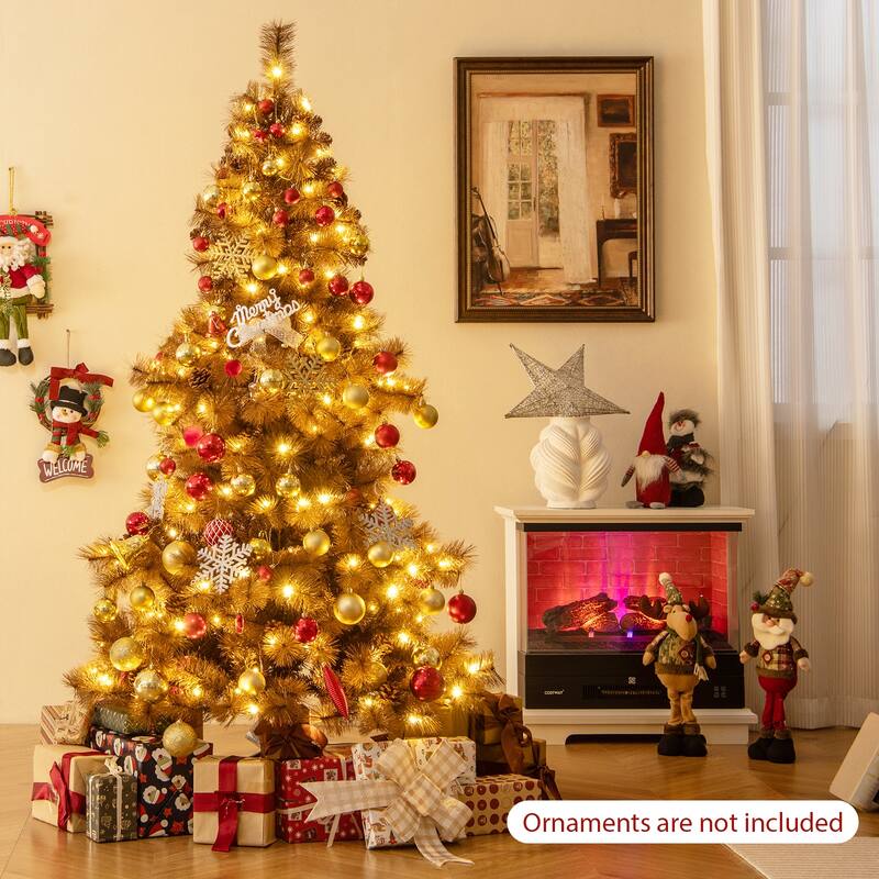 Costway 6 FT Artificial Christmas Tree with 200 LED Lights, 493 Branch - Chocolate - See Details