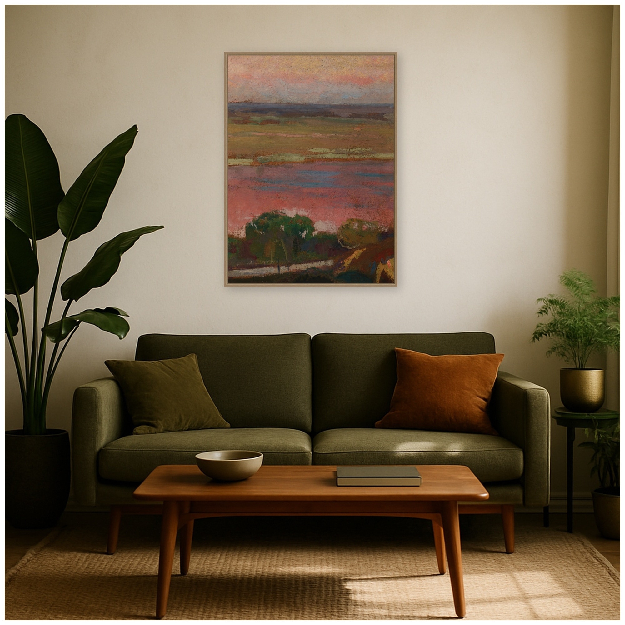 Kate and Laurel Pink River Jan Stanislawski by Nostalgia Prints Framed Canvas Wall Art Print