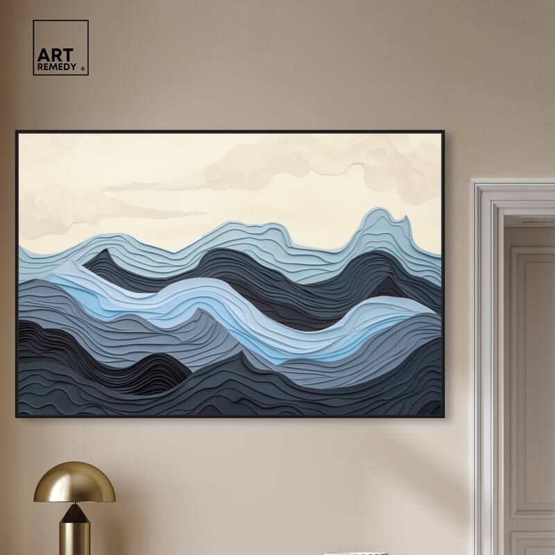Art Remedy Waverly Framed Blue Abstract 1 Piece Canvas Wall Art