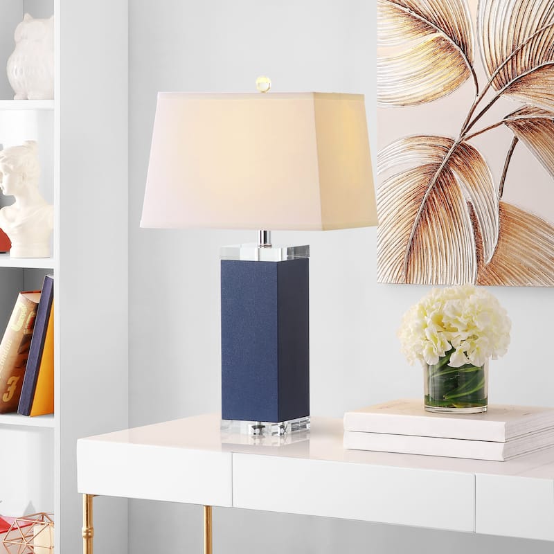 SAFAVIEH Lighting Buffy 27 Inch Navy Deco Leather Table Lamp (Set of 2)