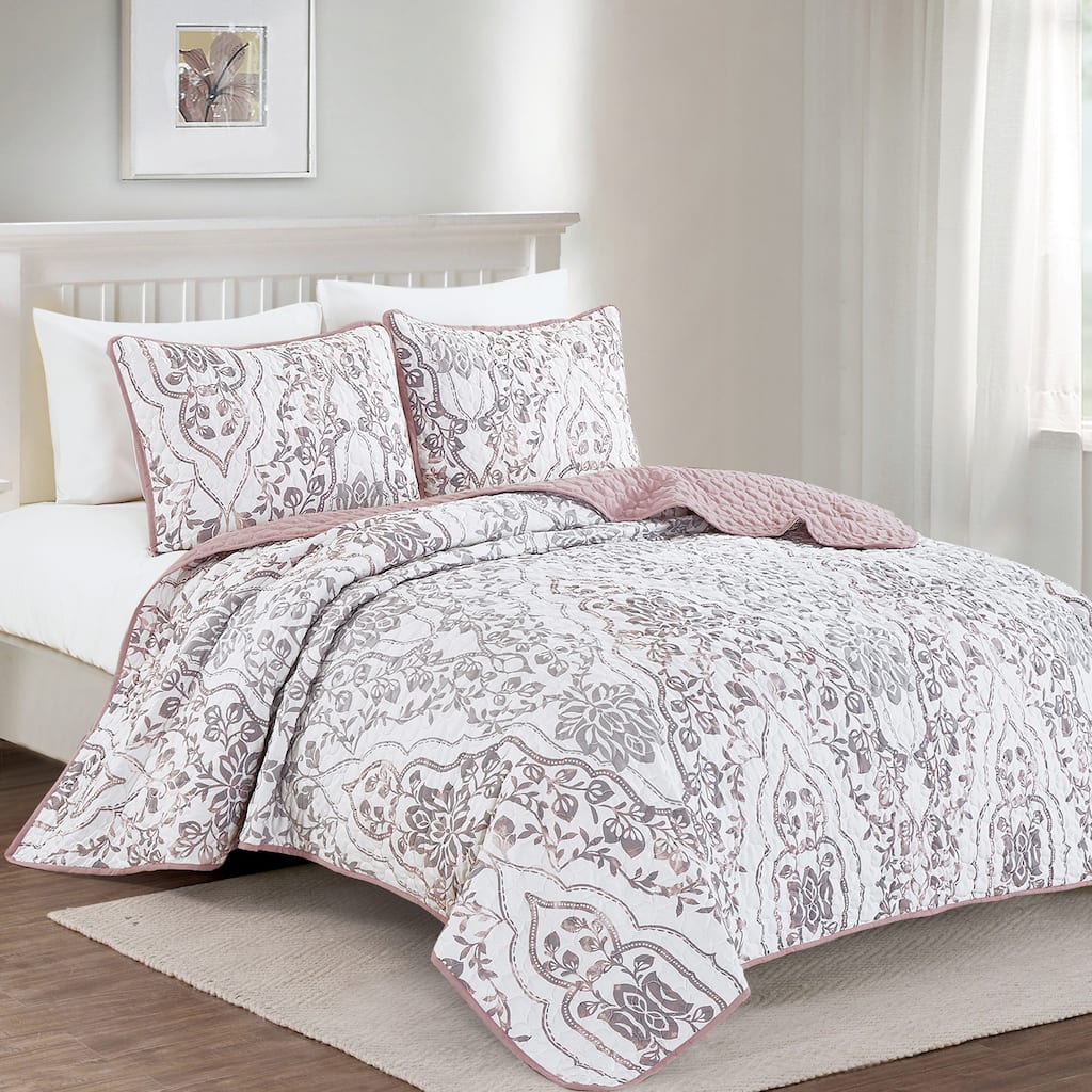 Shatex Serilda 3 piece Lightweight Bedspread set,Oversized Reversible Quilt set