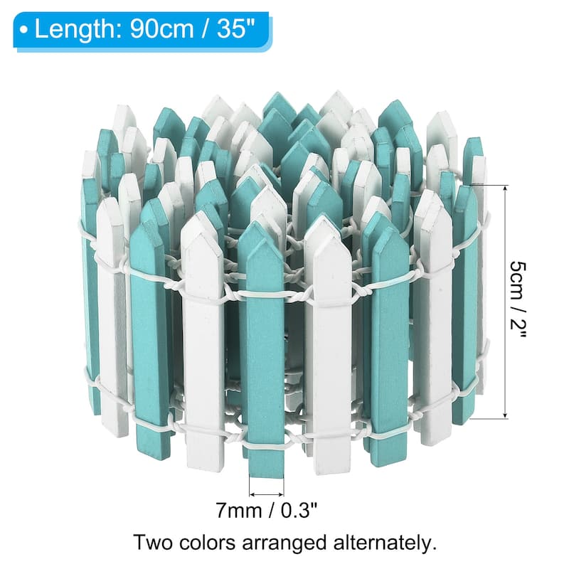 35" L x 2" H Wood Miniature Mini Fairy Garden Picket Fence - 35" L x 2" H - Blue White